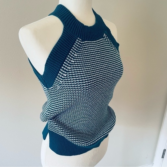 💙 LOFT Teal & White Halter Sweater Tank – Sleeveless, Size XS - Picture 6 of 11